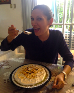 Adriana LOVIN' her vegan Key lime pie.